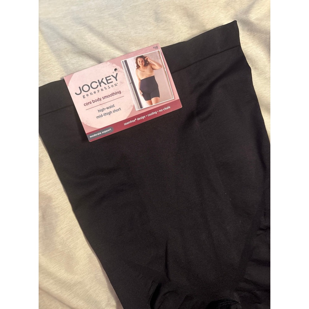 NEW Jockey Black Core Body Smoothing High‎ Waist Mid Thigh Shorts, Small - Picture 2 of 4